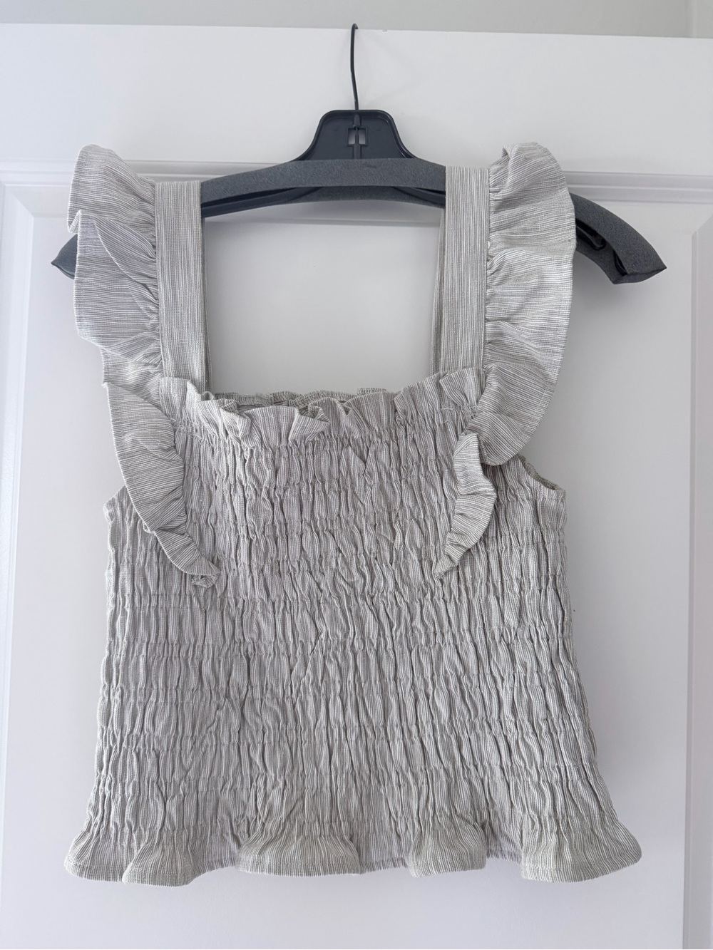 Line & Dot Cream Smocked Ruffle Strap Tank - Picture 2 of 2